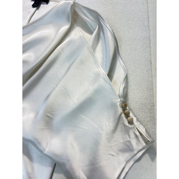 St. John Designer Ivory Satin Cold Shoulder Blouse With Button Detail Small - Picture 6 of 6